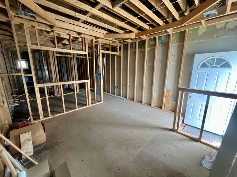 Open framed room with front entry door at 539-549 45th Street, Baltimore County