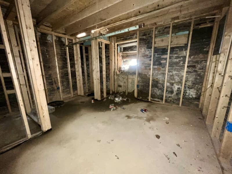 Concrete room with framed walls and exposed brick at 539-549 45th Street in Dundalk