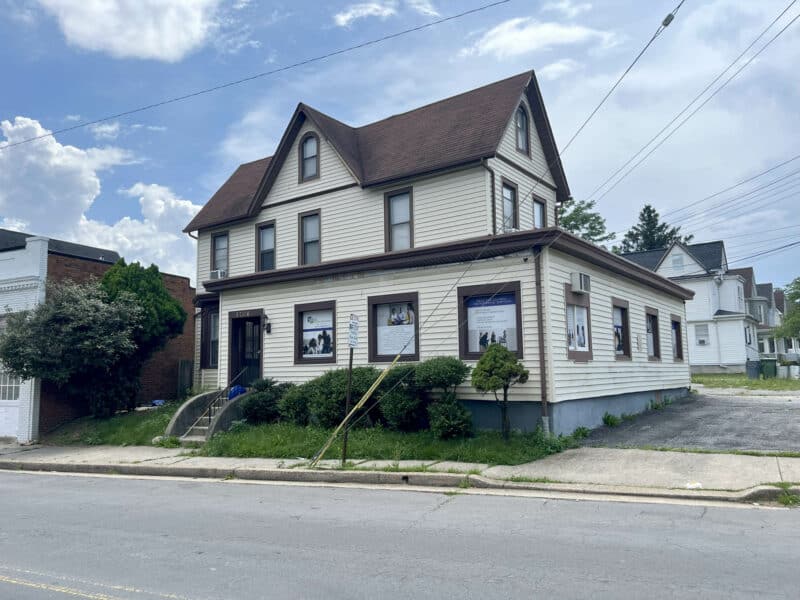 Exterior view of 5706 Bellona Avenue, a two-story office building in the Homeland neighborhood of Baltimore.