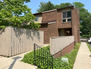 Two story brick townhouse condo unit.