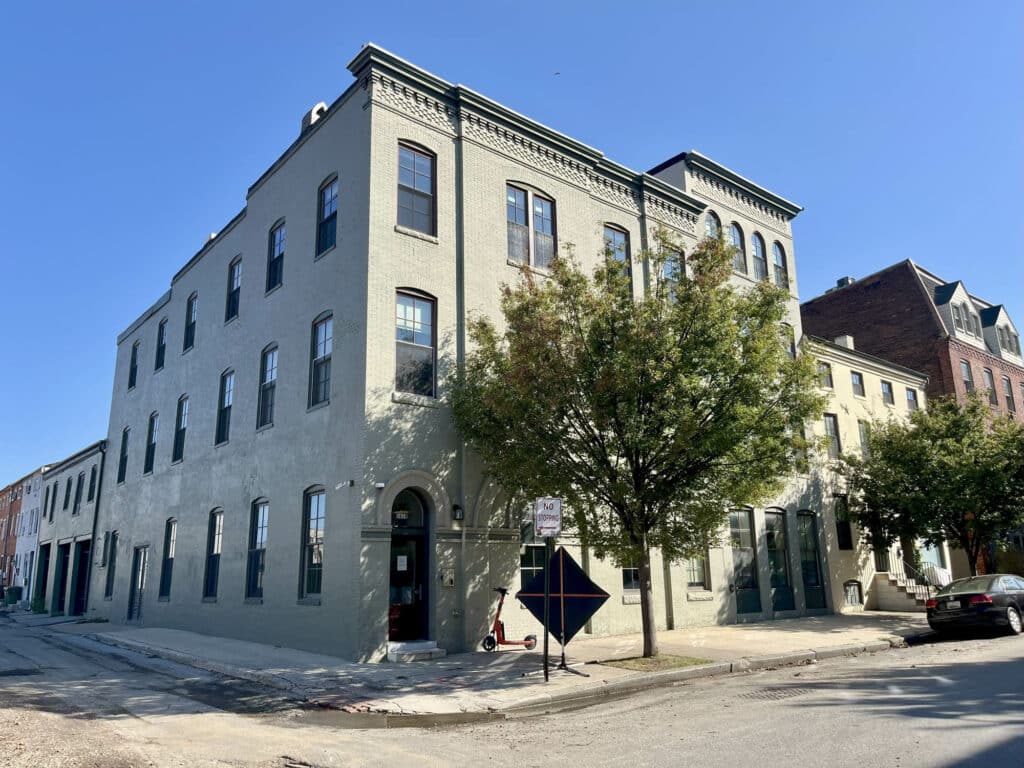 Exterior of 1618 Bank Street apartment buildings in Fells Point.