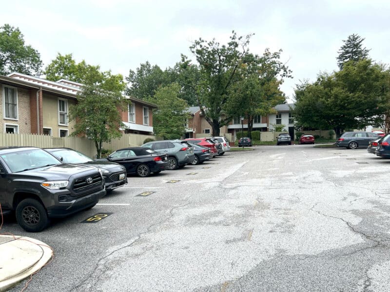 Community parking lot with resident spaces