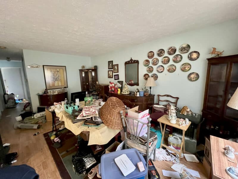 Dining room at 2009 Halethorpe Avenue in Halethorpe Terrace, Baltimore County, with hardwood floors, wall décor, and assorted furnishings.