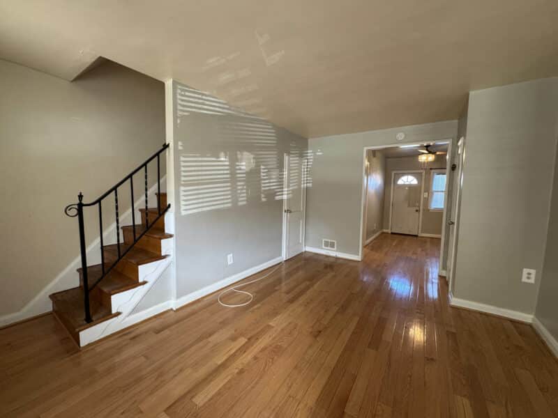 Living room at 2808 Windsor Avenue featuring hardwood floors and open layout in West Baltimore.