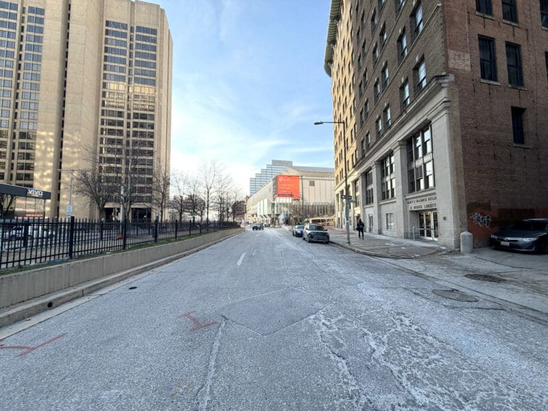 Urban streetscape view showing commercial and office buildings near 8–14 Park Avenue.