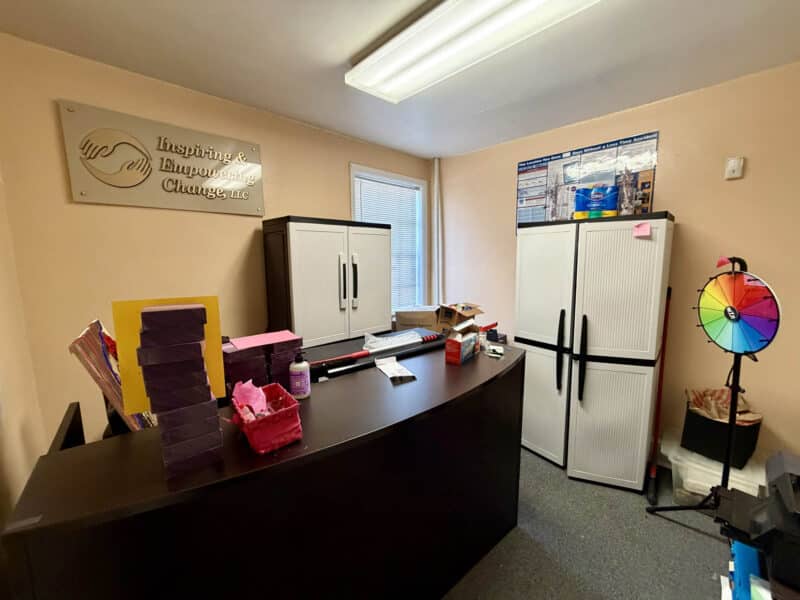 Reception or supply room at McCabe Mansion with storage and counter space