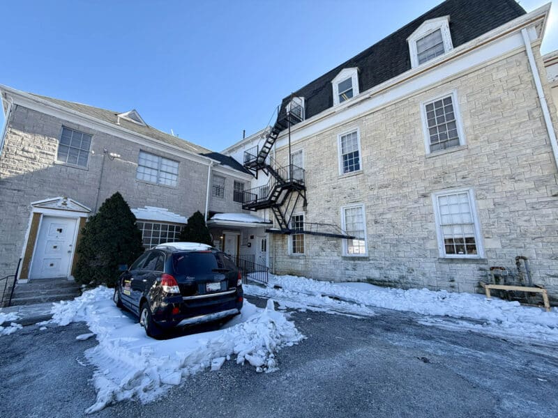 Entry areas and fire escape at McCabe Mansion commercial property in Baltimore