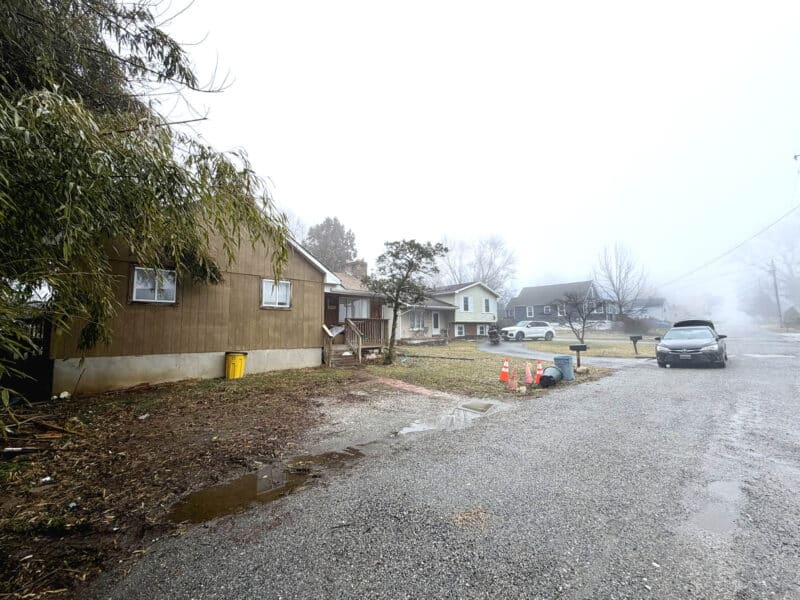 Street view angle of Carroll Street in Catonsville Manor, Baltimore County, showing nearby residential homes.