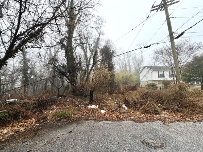 Kent Avenue entrance of the unimproved lots on Carroll Street in the Catonsville Manor area of Baltimore County.