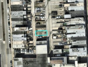 Aerial view identifying 1822 Olive Street lot in South Baltimore