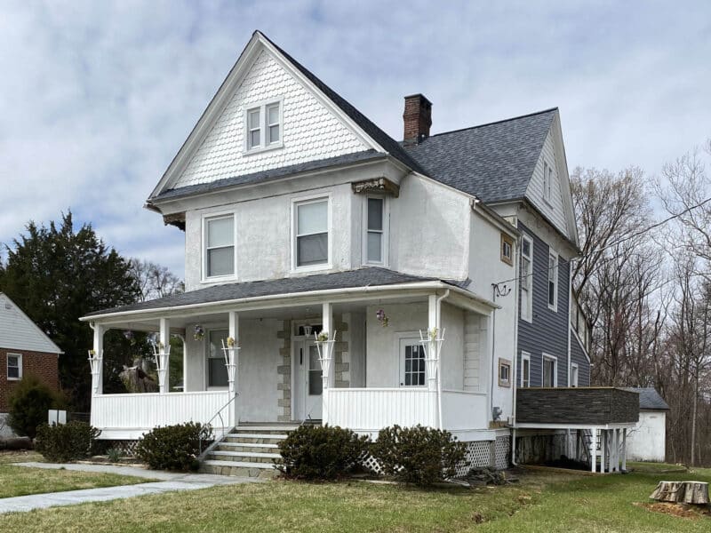 Angled exterior showing side elevation and porch