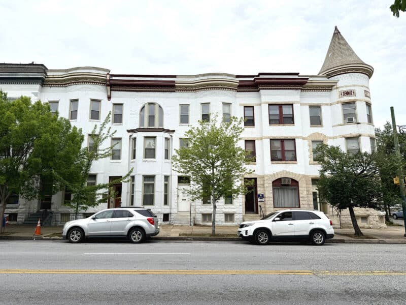Historic commercial building on East 25th Street in Charles Village near Johns Hopkins University.