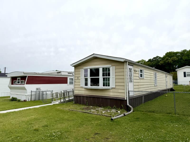 Front exterior of the mobile home at 3 Judywood Lane in Essex, MD.