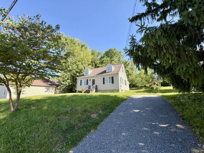 Long private driveway leading to the bungalow at 212 Lincoln Avenue in the Lutherville area of Baltimore County.