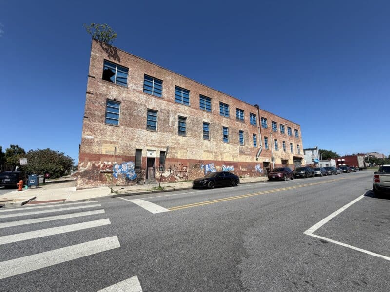 S. Mount Street exterior of 27,600± SF industrial warehouse in Mount Clare, Baltimore.
