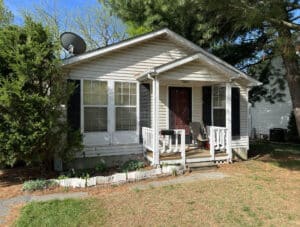 Front exterior of 3207B Acton Road porchfront bungalow in Parkville, Maryland