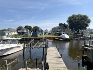 Waterfront and pier on Chink Creek at 101 Delmar Avenue in Dundalk, Maryland