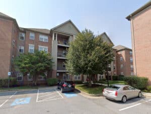 Exterior of condominium building at 4750 Coyle Road in Owings Mills, Maryland
